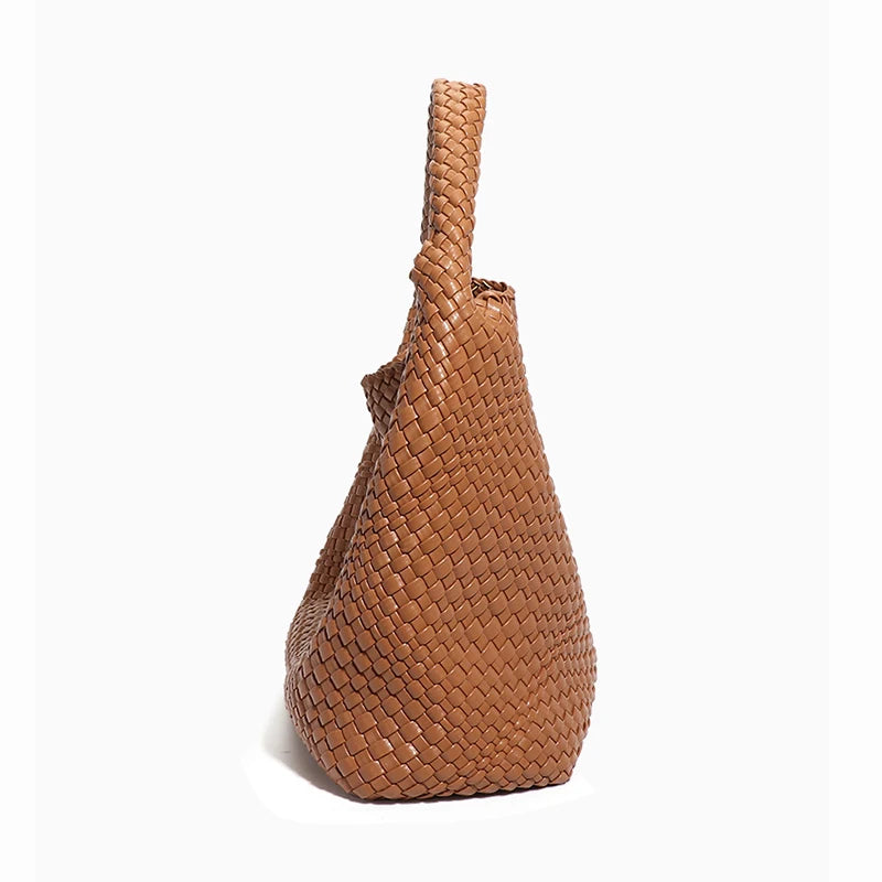 2025 Women Bag Luxury PU Leather Handbag Lady Fashion Handmade Knitting Tote Female Hand-woven Basket Shoulder Bag with Purse