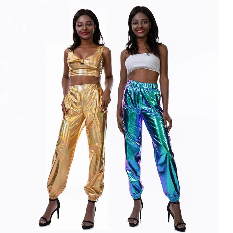 Women's Sparkly High-Waist Straight-Leg Pants