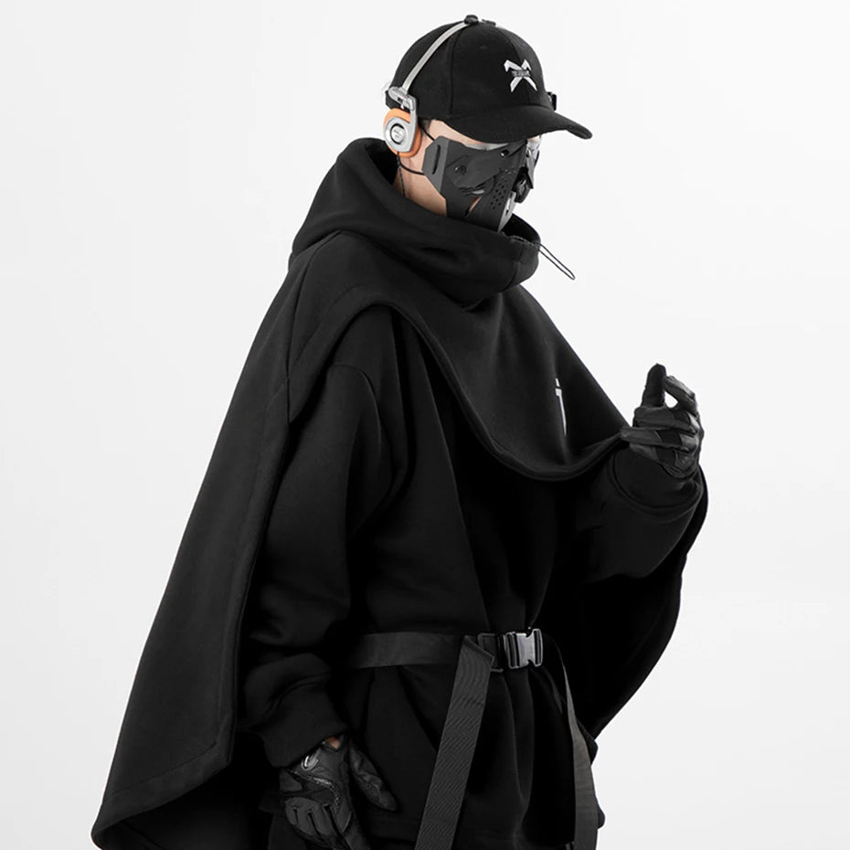 Oversized High-Collar Techwear Pullover Hoodie