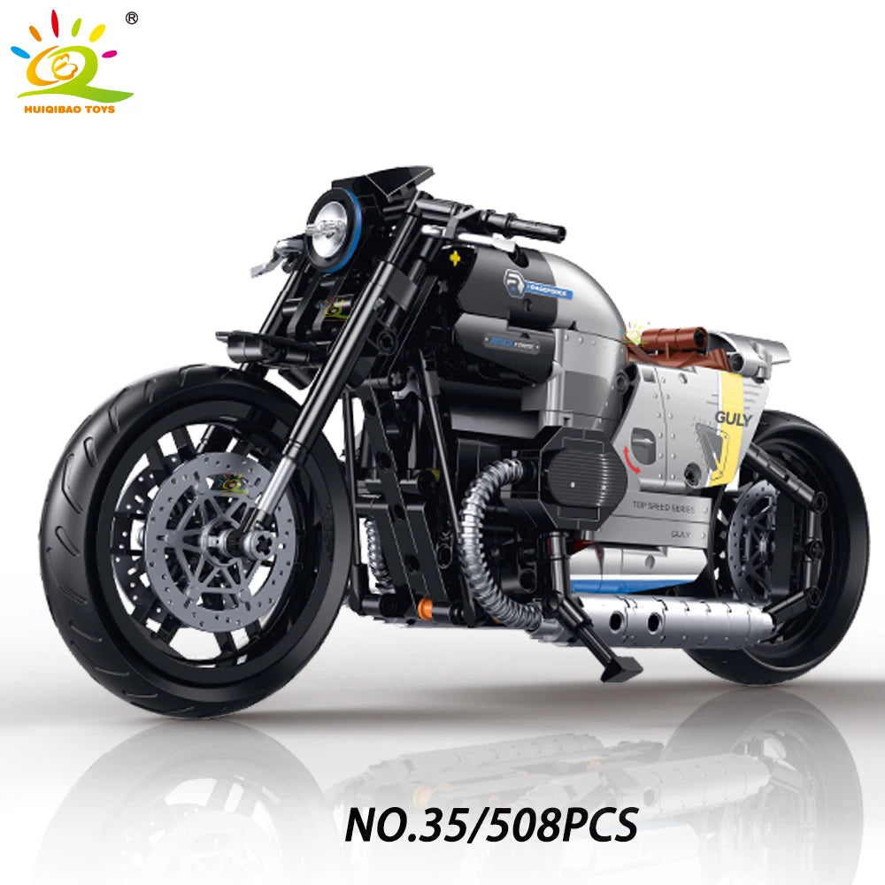HUIQIBAO 1:8 Classic Motorbike Building Blocks High-tech Model Moto City Racer Bricks Toy for Kid Boy Children Adult MOC Car Set