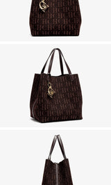 Trendy Solid-Color Women's Bucket Bag - Large Capacity Letter Print Design with Detachable Strap  Inner Card Pockets