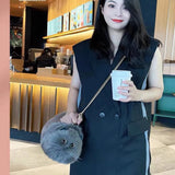 Gray Cat bag Messenger Bag versatile small and cute, fashionable bag Women's Cross bag autumn and winter design