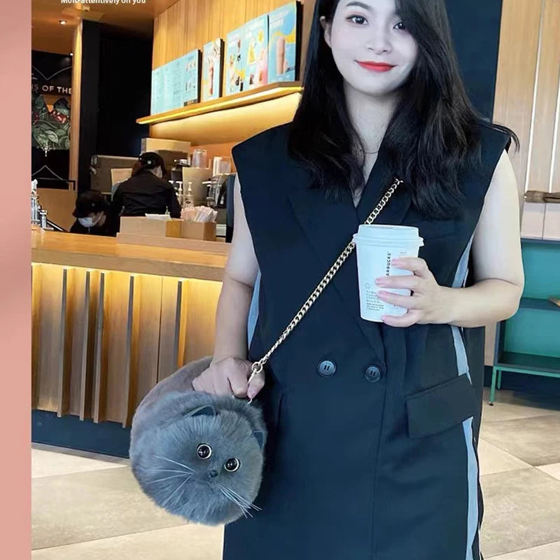 Gray Cat bag Messenger Bag versatile small and cute, fashionable bag Women's Cross bag autumn and winter design