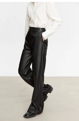 Minimalist Straight-Leg PU Leather Trousers