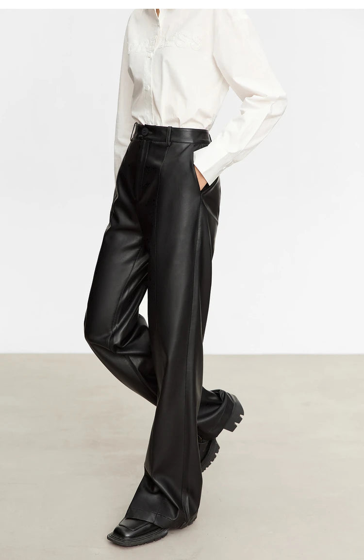 Minimalist Straight-Leg PU Leather Trousers