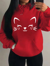 Women's Playful Cat Graphic Fleece Hoodie