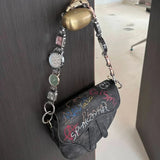 Designer Luxury Saddle Bag Women 2025 New In Fashion Chic Metal Watch Strap Shoulder Bag Trend Graffiti Novelty Female Bags