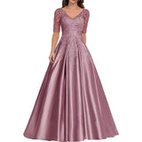 A Line Women Evening Dresses Satin Appliques V Neck Prom Party Gowns Formal Occasion robes de soirée