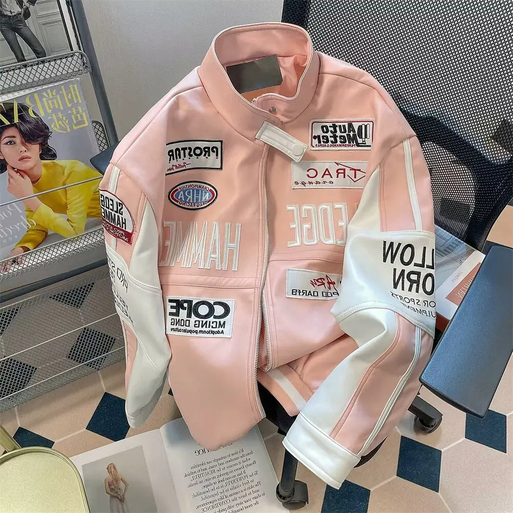 Retro Embroidered Unisex Moto Jacket