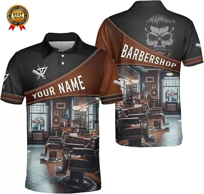 Men's 3D Barber Print Polo | Streetwear Y2K Style