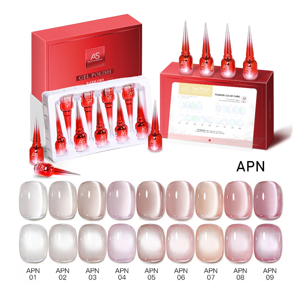 AS 9 Colors Magnetic Cat Eye Gel Nail Polish Set Jelly Pink UV LED Soak Off Gel Varnish Crystal Red Cat Gel Lacquer With Display