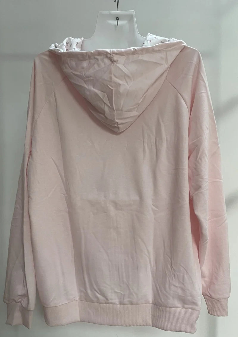 Women's Cat & Floral Print Zip-Up Hoodie