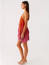 Women's Gradient Halter Backless Mini Dress – Elegant Mesh Off-Shoulder Party Gown