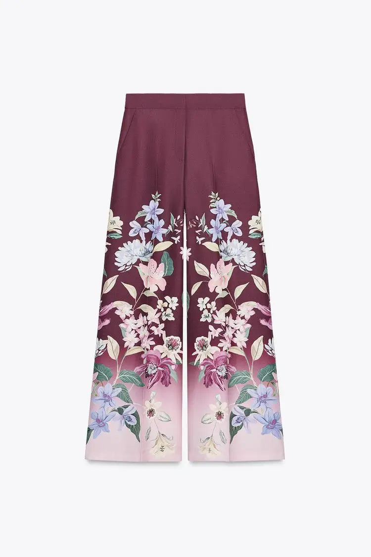Floral Strapless Vest & Straight-Leg Trouser Set