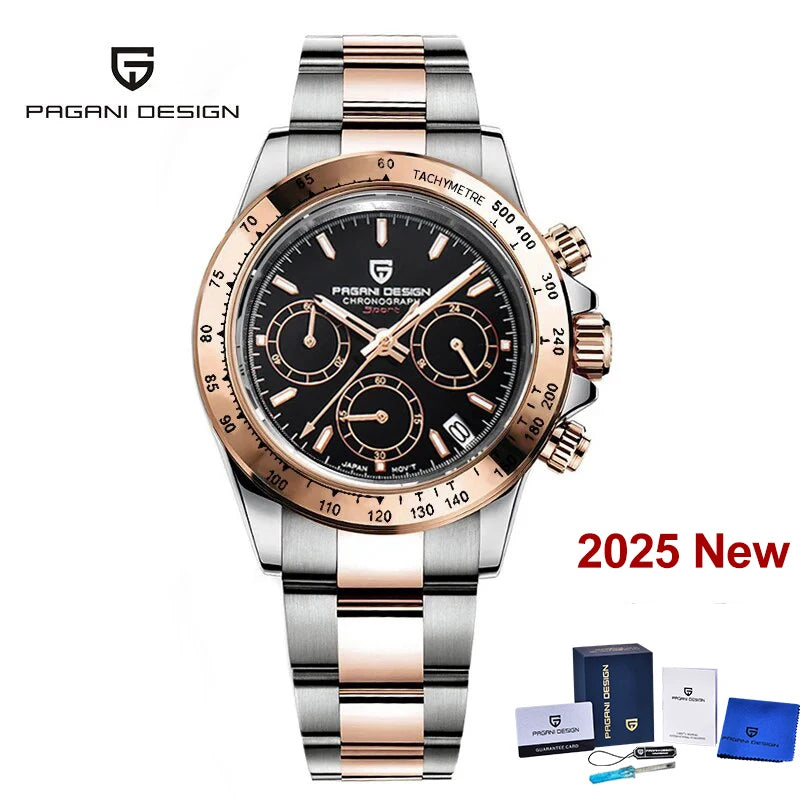 2026 New PAGANI DESIGN Rose Gold Chronograph Men's Watches Luxury Quartz Watch For Men Automatic Date Stainless steel Wristwatch