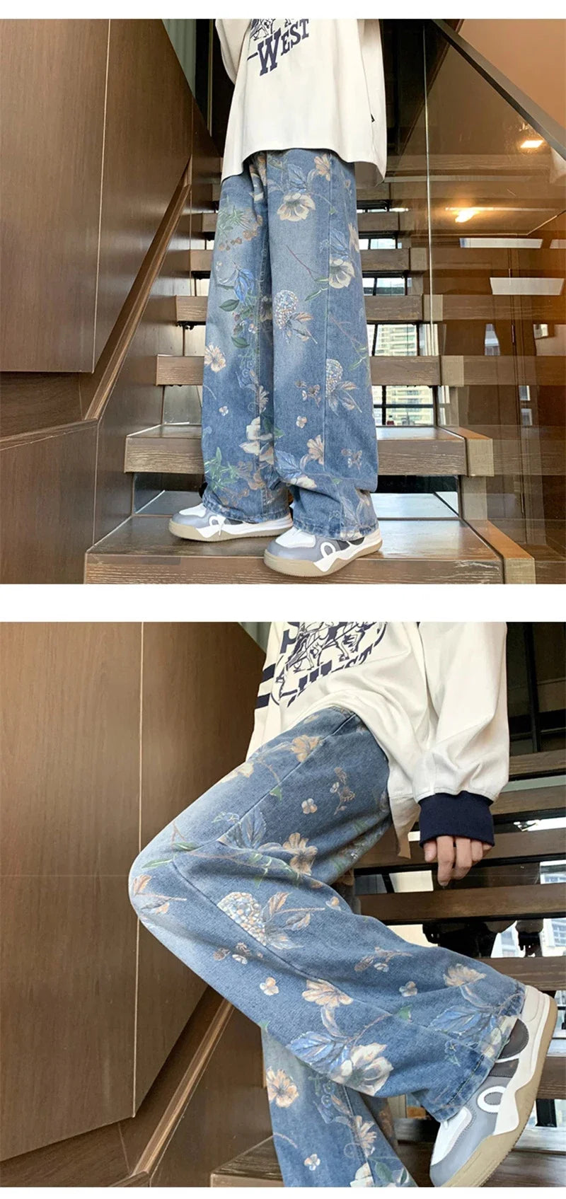 Men’s Vintage Floral Wide-Leg Denim