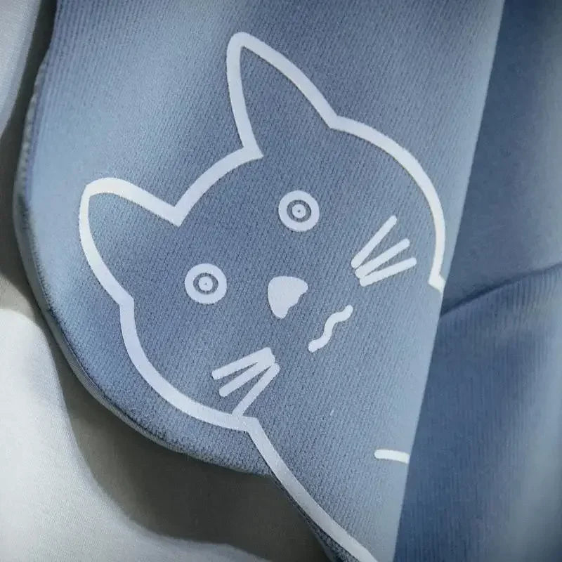 Japanese Style Cat Print Patchwork Hoodie