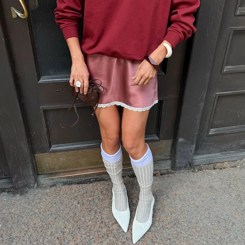 Elegant High-Waist Satin Mini Skirt