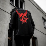 Skull Printing Denim Jacket Mens Harajuku Gothic Coats Vintage Halloween Clothes Spring Autumn Lightweight High Street Jacket