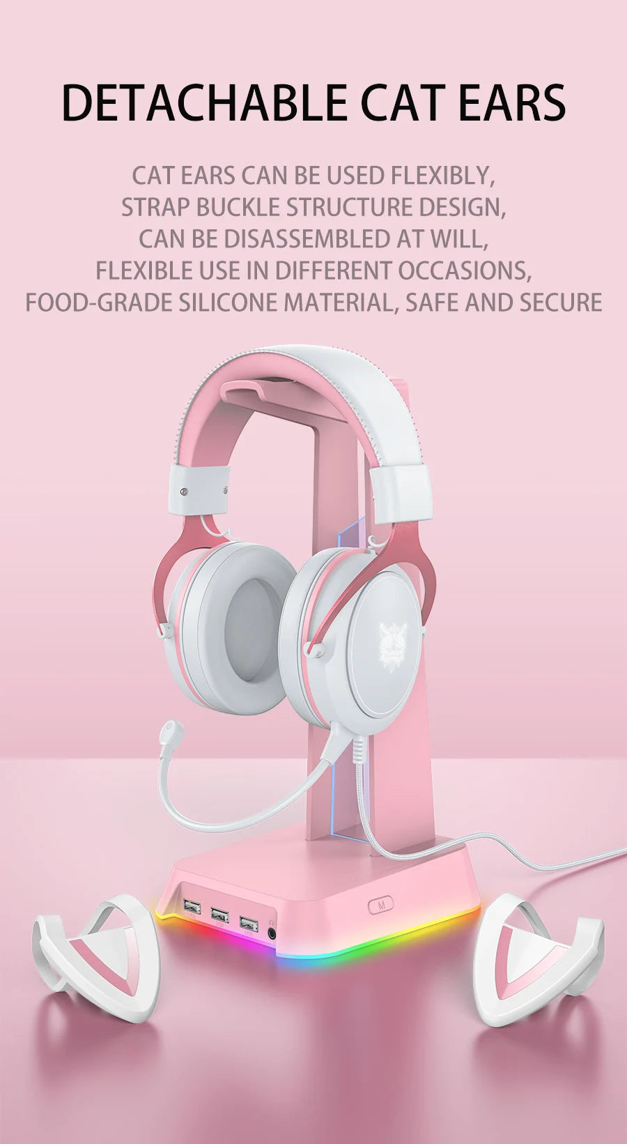 ONIKUMA X10 Gaming Headphones with Detachable Cute Cat Ear RBG Lighting Gaming Headset Gamer Earphone with HD Mic for PC Gaming