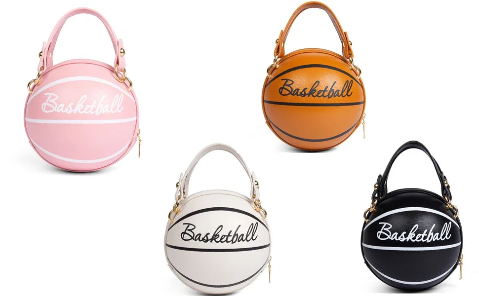 Basketball Shaped Crossbody Bag, Trendy Chain Shoulder Bag, PU Leather Top Handle Circle Purse handbags  women bag