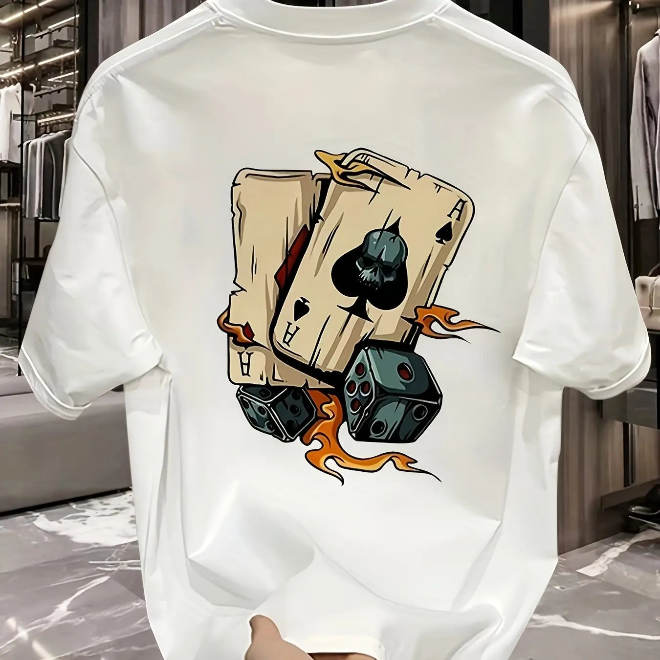 Men's 100% Pure Cotton Poker & Dice Print Loose Fit Casual T-Shirt
