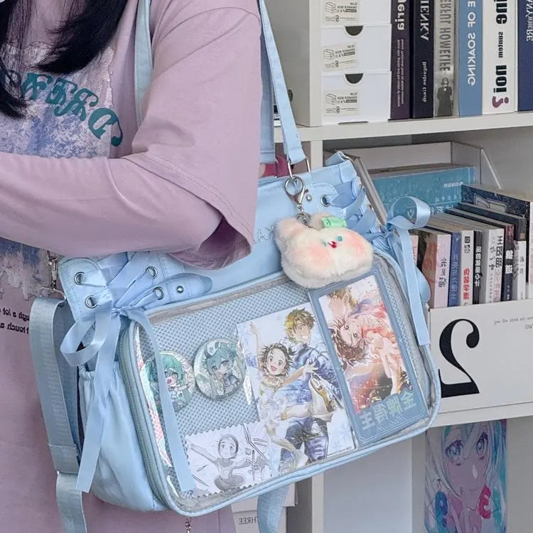 Italife Luxury Large Ita Bag with Ribbon ACG Display Women Blue Big Clear Shoulder Bag with Pin Insert Girl Pink Itabag Bow H201