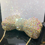 Elegant Rhinestone Bowtie Evening Bag Fashionable Luxurious Banquet Crystal Clutch Personalized Handbag Unique Diamond Party Bag