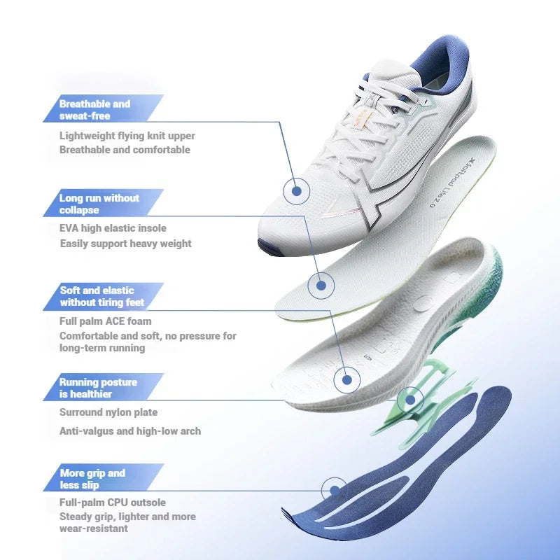 Xtep 2000km Plus Running Shoes 2025 New Spring Comfortable Anti-slip Cushioned Men's Training Jogging Sneakers 875319110001