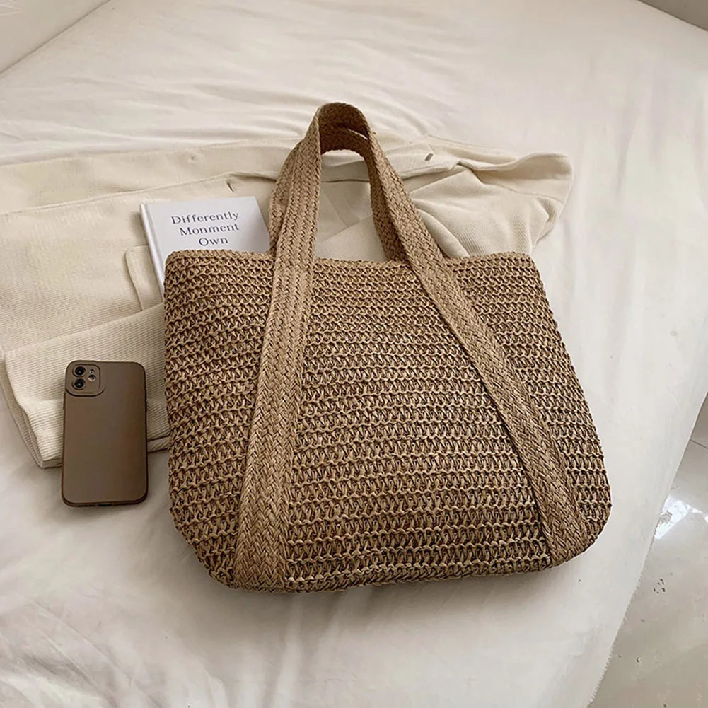 Woven Handbags Ladies Summer Woven Totes Bag with Tassel Women Shoulder Bag Large Capacity Fashion Straw Female Shopper Bag