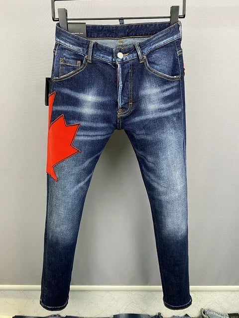 ICON BRAND D2 Men Jeans Denim Pants Hole Slim Pencil Trousers Metal Buttons Party Classics Fashionable Black DSQ2 JENAS