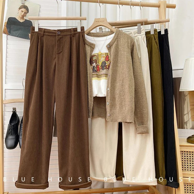 Women's High-Waist Corduroy Wide-Leg Pants
