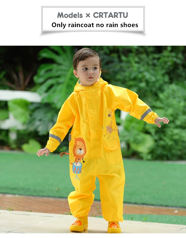 Kids Waterproof Dinosaur Raincoat – Hooded Jumpsuit