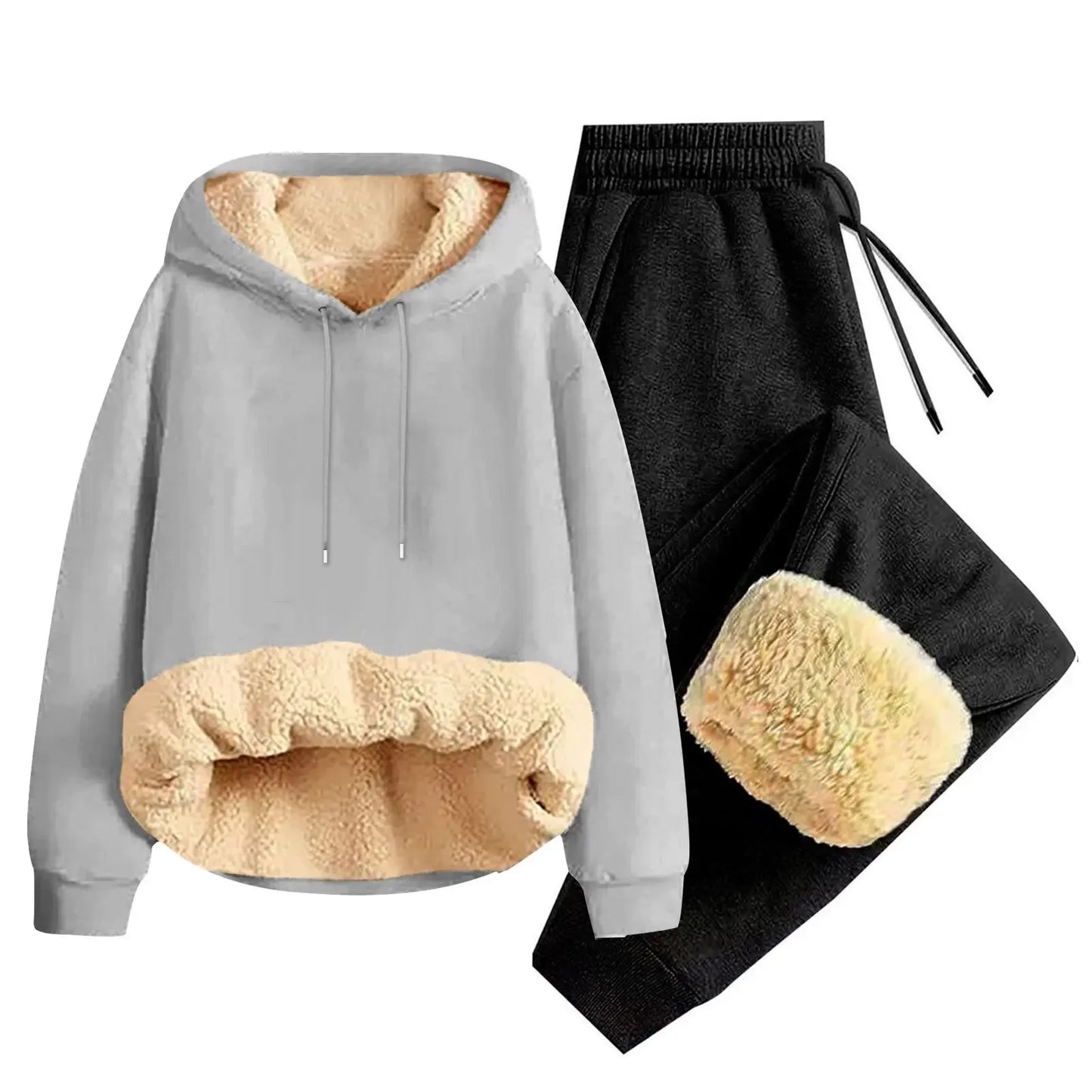 Men’s Thickened Lamb Velvet Hoodie Set