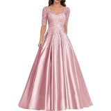 A Line Women Evening Dresses Satin Appliques V Neck Prom Party Gowns Formal Occasion robes de soirée
