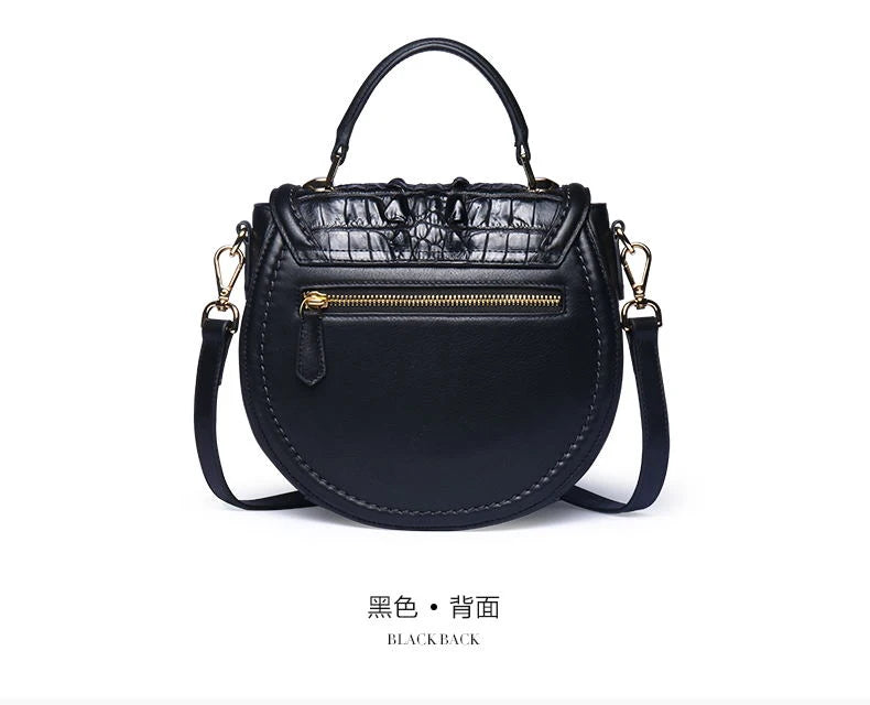 KEXIMA Crocodile Embossed Leather Round Shoulder Bag