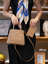 New Tote Bag French Cowhide Handmade Bag Niche Laser Engraved Hollow Leather Vegetable Basket Bag Casual Versatile Temperament