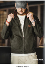 Maden Retro Heavyweight Canvas Detroit Jacket Corduroy Collar Hunting Short Zip-Up Jacket with Pockets Men's Autumn Outerwear