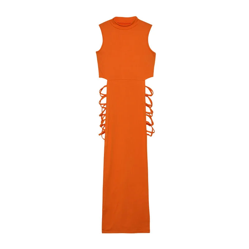 Sleeveless Turtleneck Bandage Slit Dress