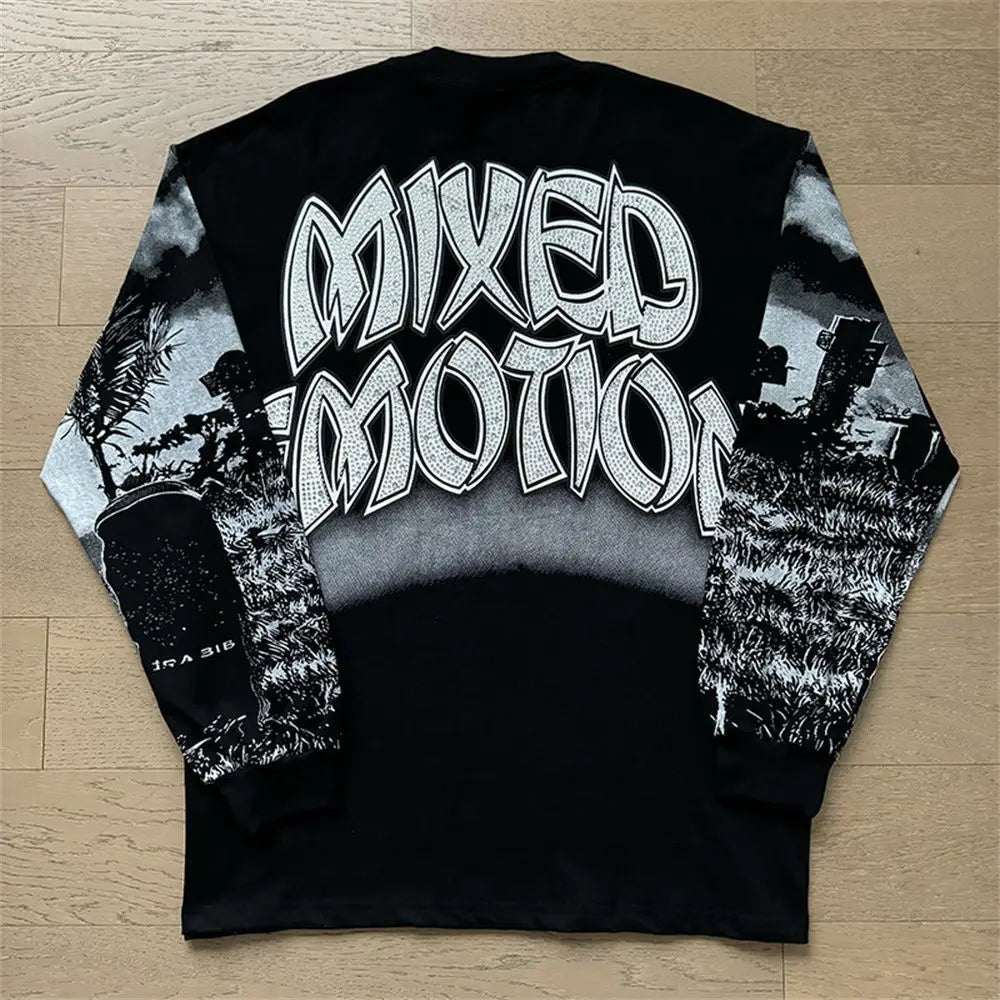 Mixed Emotion Oversized Cotton Long Sleeve T-Shirt