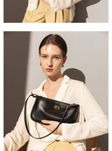 2026 Spring New Luxury Brand Women Shoulder Bags Split Leather Black Handbags Women Fashion Gold Buckle Underarm Bags
