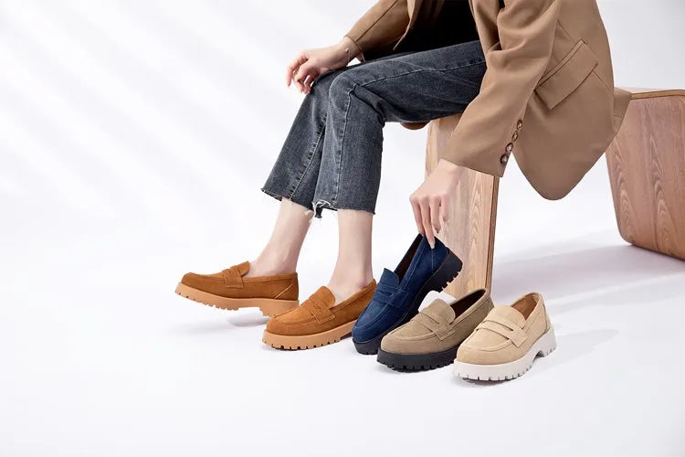 AIYUQI Women's Suede Square-Heel Loafers | British Style