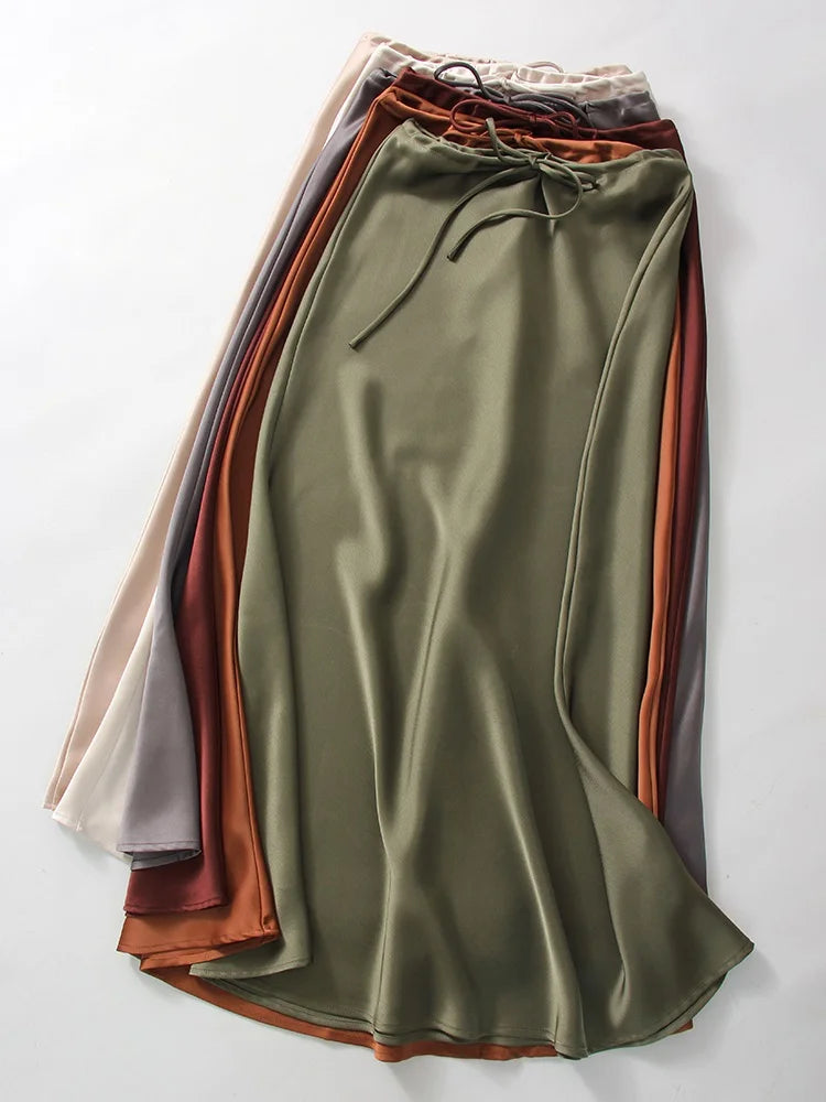 Women's Satin Maxi Skirt – Elegant Ankle-Length
