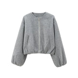 HXAO Cropped Bomber Jacket – Women's Soft Zip-Up Coat