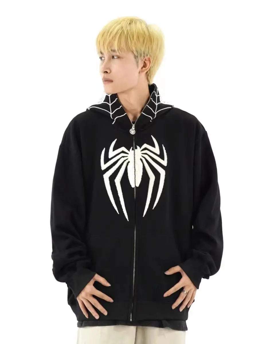 Oversized Y2K Spider Zip-Up Hoodie