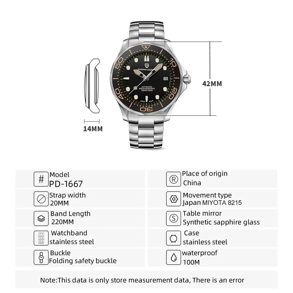 2025 New PAGANI DESIGN Men's Watches Luxury Automatic Watch For Men 8215 Mechanical Wrist watch Men AR Sapphire crystal Clock
