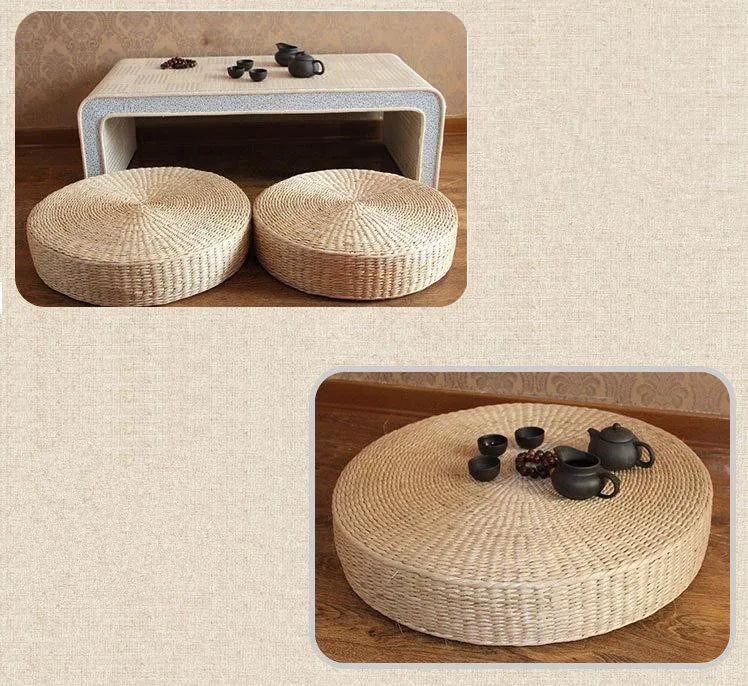 Handwoven Natural Straw Round Tatami Floor Cushion
