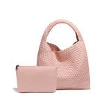 2025 Women Bag Luxury PU Leather Handbag Lady Fashion Handmade Knitting Tote Female Hand-woven Basket Shoulder Bag with Purse