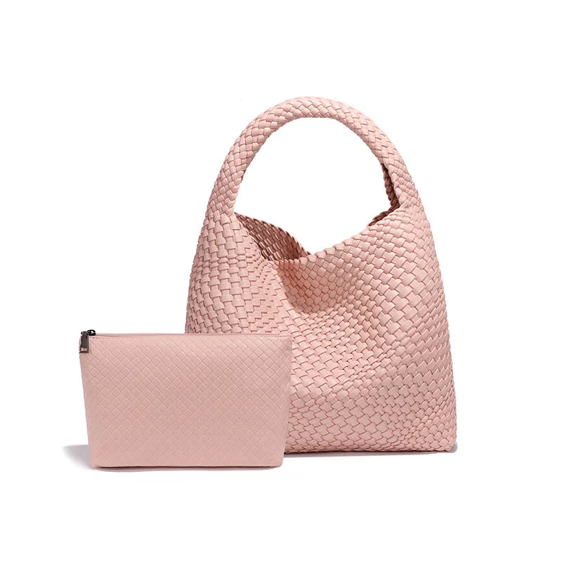 2025 Women Bag Luxury PU Leather Handbag Lady Fashion Handmade Knitting Tote Female Hand-woven Basket Shoulder Bag with Purse