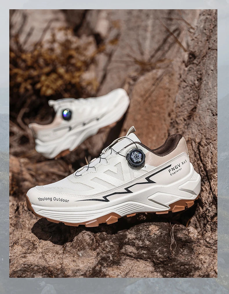 Outdoor Hiking Shoes for Men, Lightweight Travel Hiking Shoes, Breathable Mesh Sneakers, Casual Walking Shoes, Rotating Buckle Design, Non-Slip and Wear-Resistant Trail Shoes, Suitable for Mountaineering and Camping, 2026 New